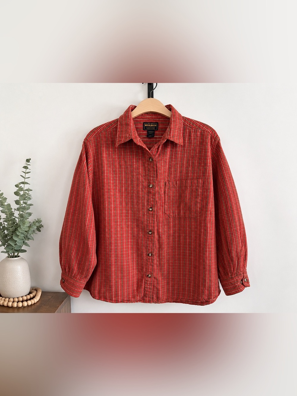 Woolrich Women’s Large Red Plaid Button Front Long Sleeve Shirt Outdoor Hiking